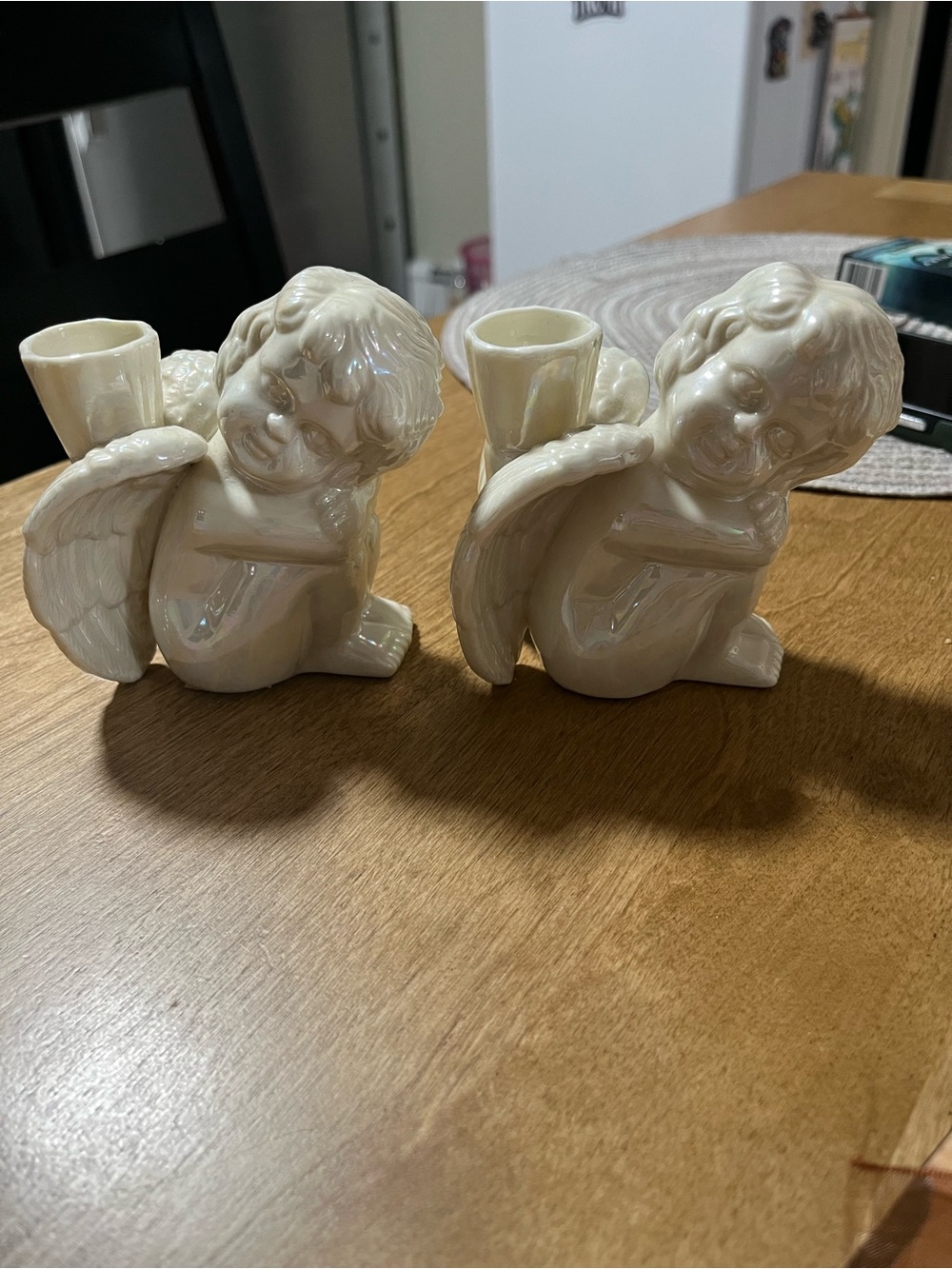 Cherub Ceramic Candle Holders - Cream Angel Figurines